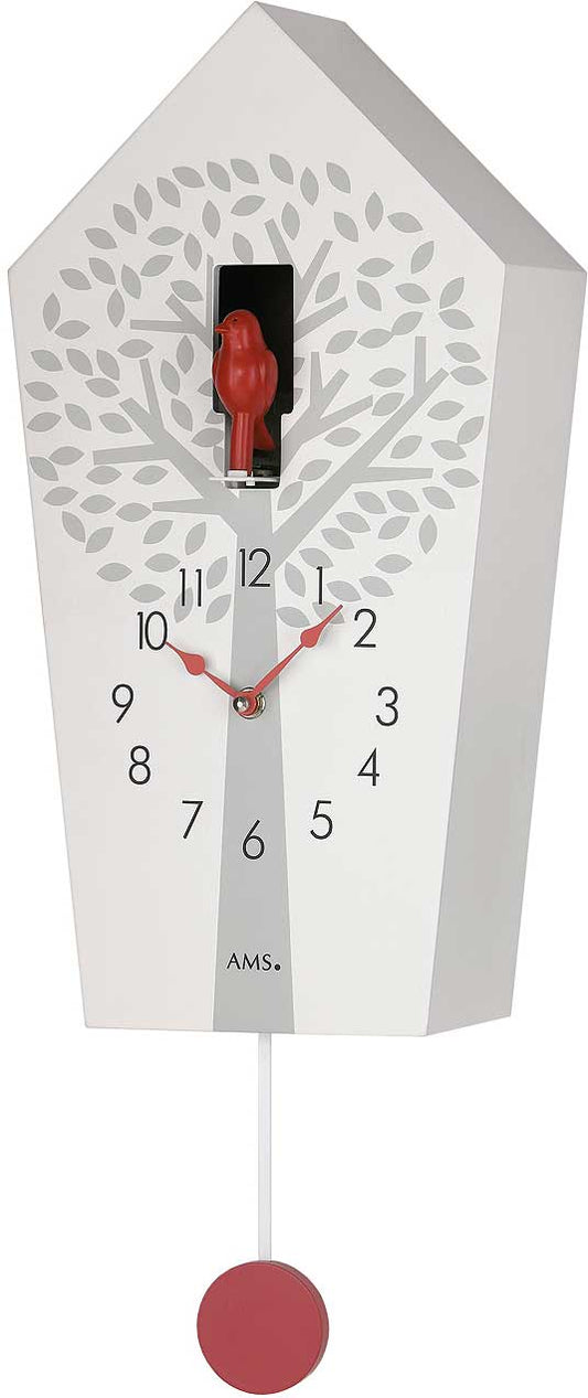 Horloge murale AMS 39x20x11 cm bois • Cri de coucou moderne • Arrêt nocturne automatique