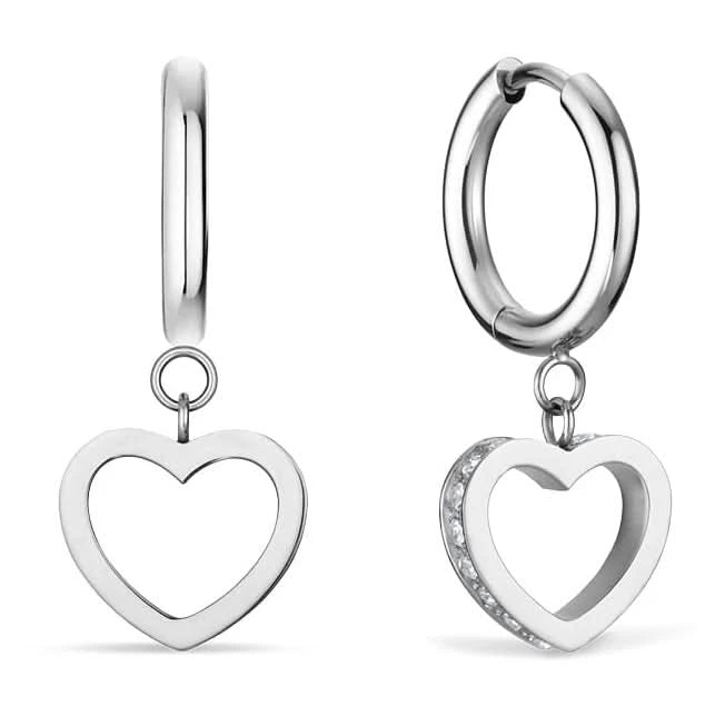 Boucles d'oreilles Bering avec pendentif cœur scintillant, suspendues à des créoles