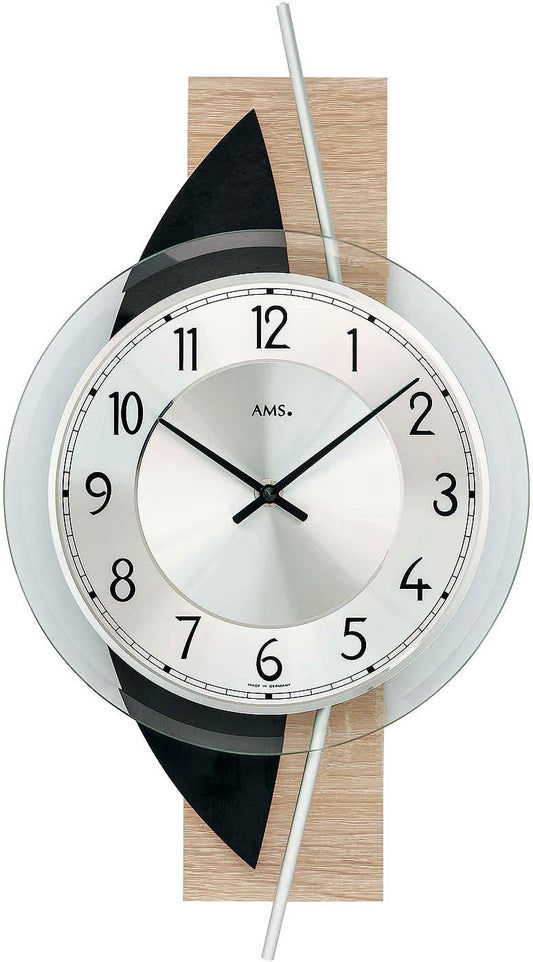 Horloge murale AMS 42x23x6 cm bois • Mouvement à quartz silencieux • Design moderne avec mélange de matériaux