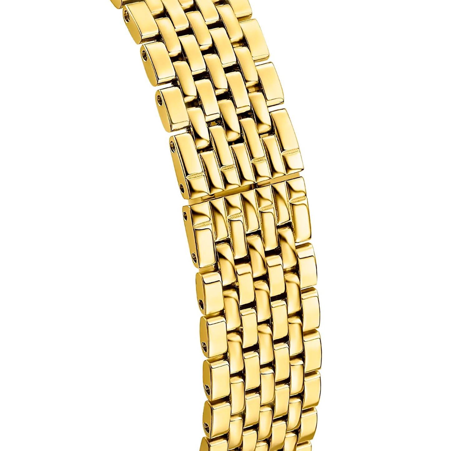 Damenuhr goldfarbenes Edelstahl-Uhrarmband mit fein geflochtenen Gliedern
