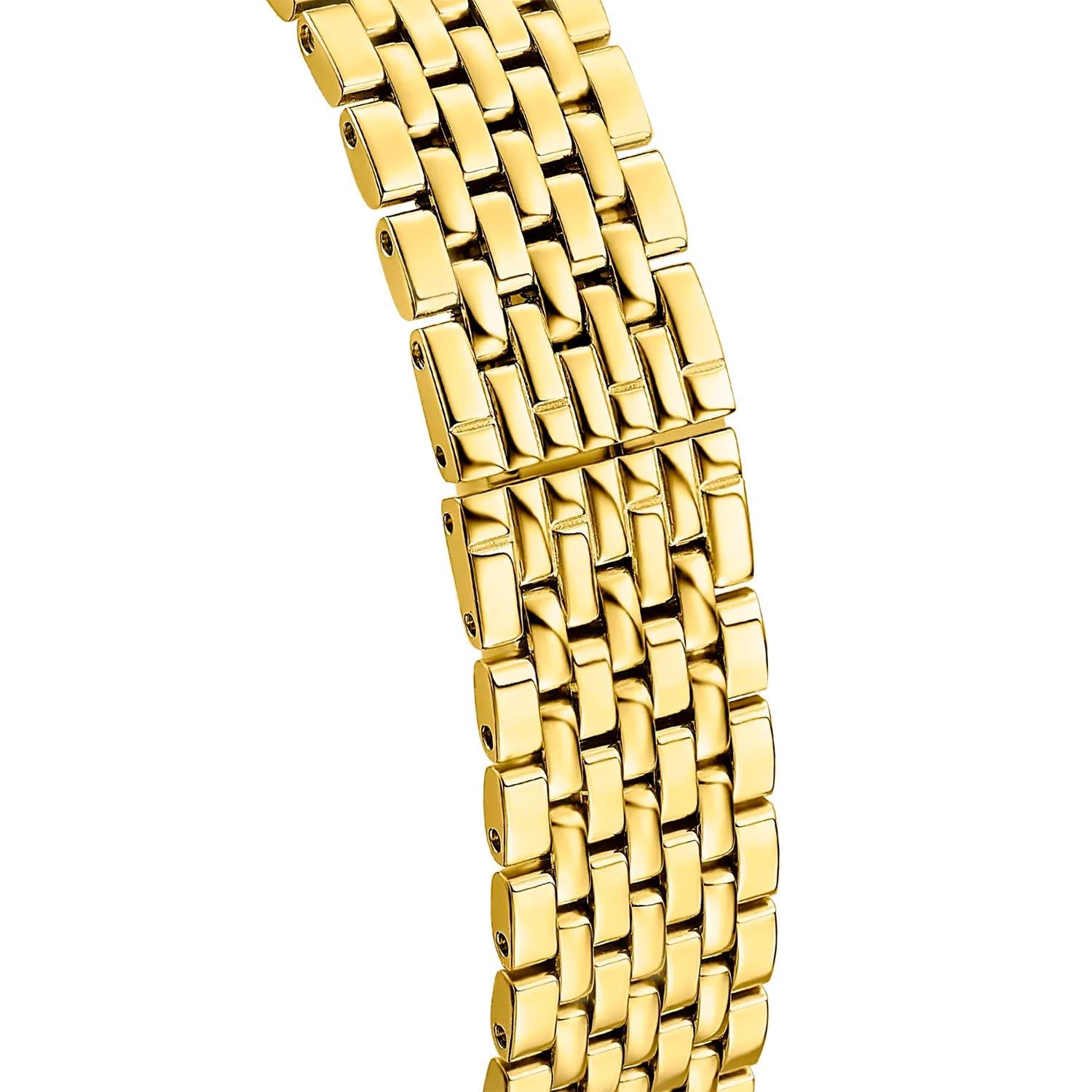 Damenuhr goldfarbenes Edelstahl-Uhrarmband mit fein geflochtenen Gliedern