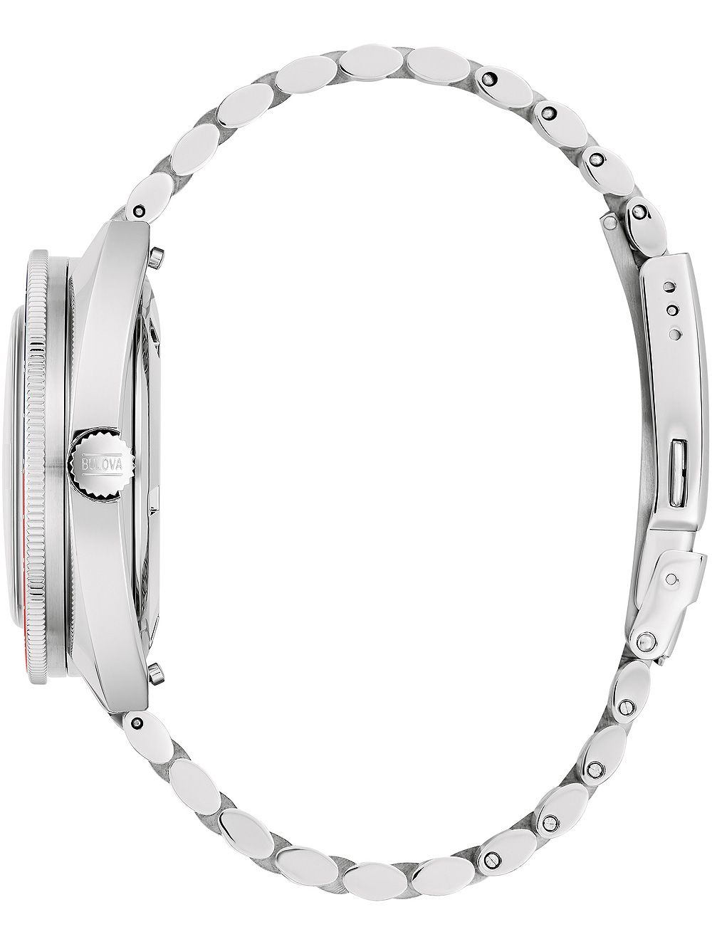 Edelstahlarmbanduhr mit polierten Gliedern am Armband und seitlichem Gehäuse