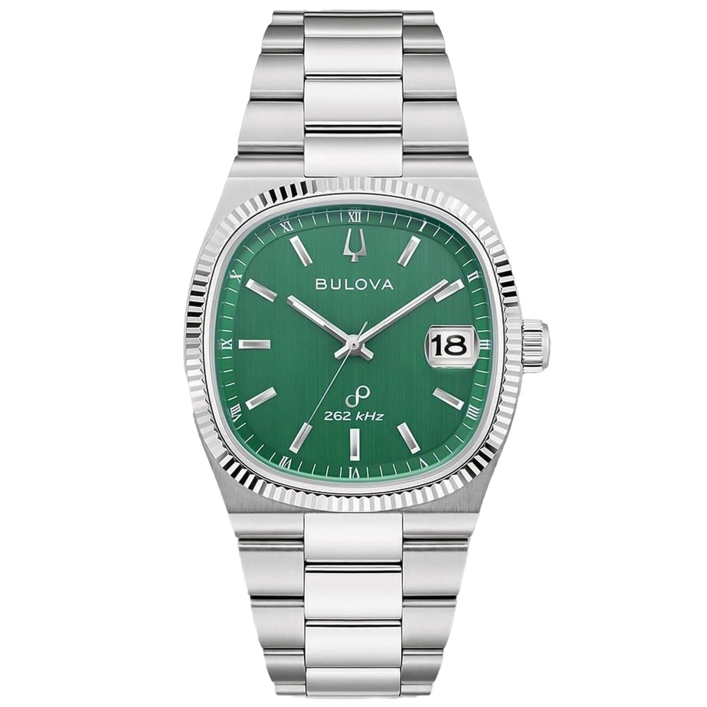 Bulova Herrenarmbanduhr mit grünem Zifferblatt, Edelstahlband und Datumsfenster