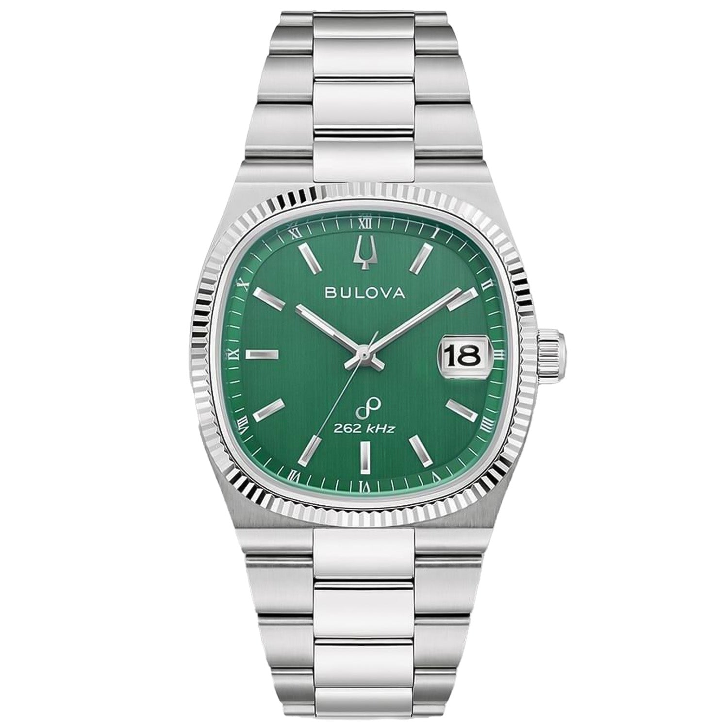 Bulova Herrenarmbanduhr mit grünem Zifferblatt, Edelstahlband und Datumsfenster