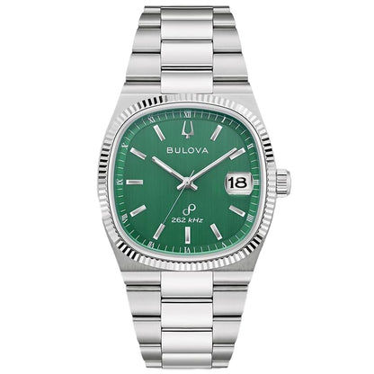 Bulova Herrenarmbanduhr mit grünem Zifferblatt, Edelstahlband und Datumsfenster