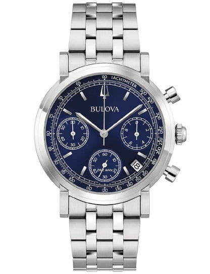 Bulova Herren-Chronographarmbanduhr mit blauem Zifferblatt und Edelstahlarmband