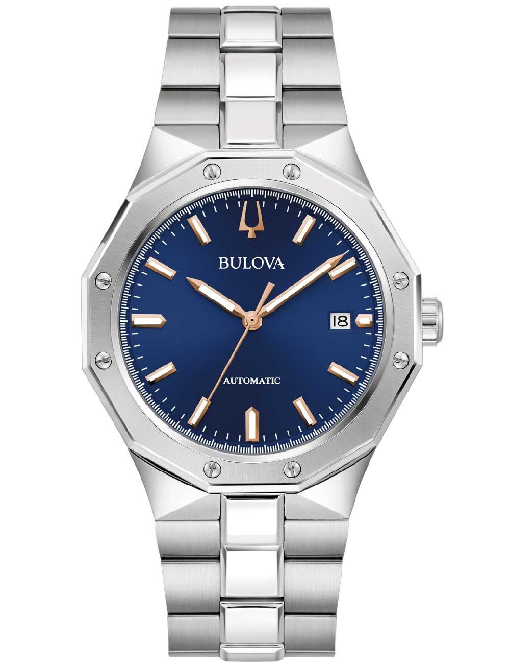 Bulova Herrenuhr mit blauem Zifferblatt, goldenem Zeigersatz und Datumsfenster