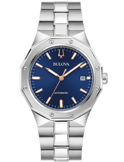 Bulova Herrenuhr mit blauem Zifferblatt, goldenem Zeigersatz und Datumsfenster