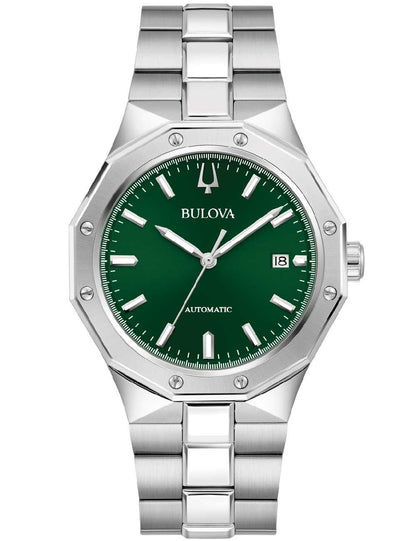 Bulova Herrenuhr mit grünem Zifferblatt, Automatik-Anzeige und Edelstahlband