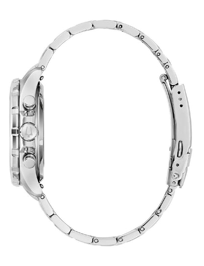 Uhrgehäuse-Seitenansicht eines Chronographen mit Edelstahlband