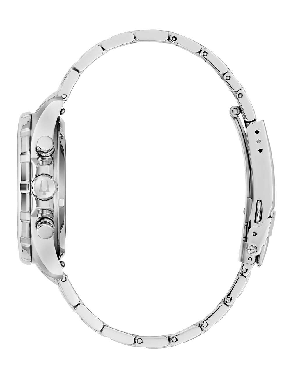 Edelstahlarmband einer Herrenuhr, seitliche Ansicht mit Drückern