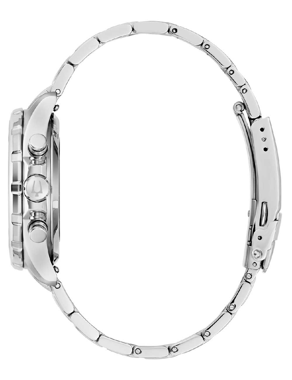 Bulova Marine Star Herrenuhr Seitenansicht mit Edelstahlgehäuse und Edelstahlarmband