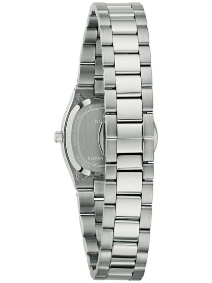 Bulova Damenarmbanduhr mit silbernem Metallarmband, Gehäderrückseite