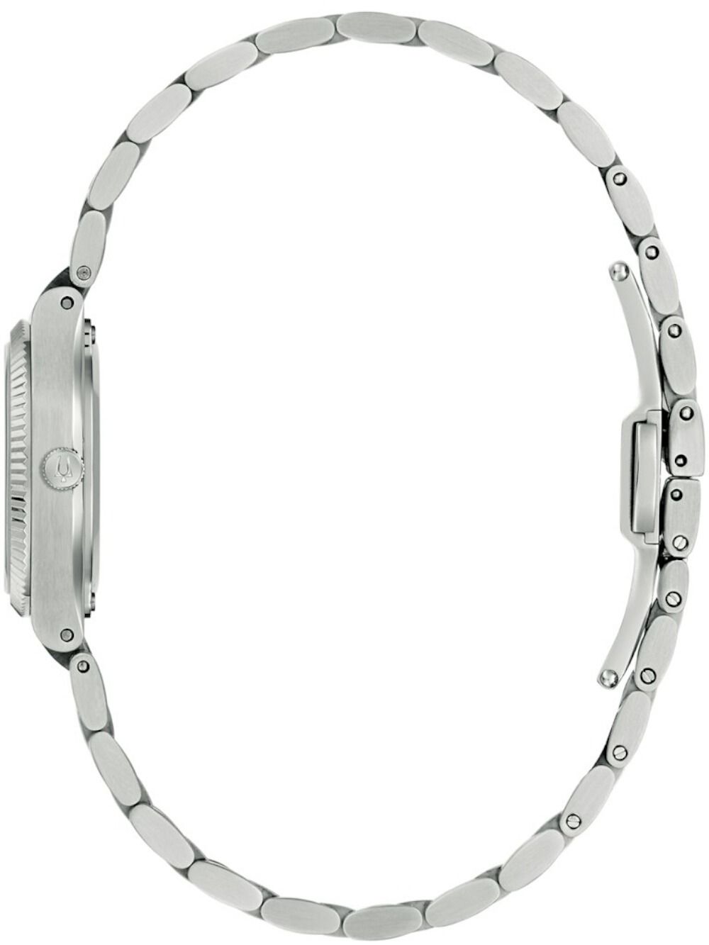 Bulova Damenarmbanduhr mit silbernem Gliederarmband, Seitenansicht