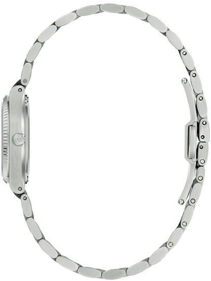 Bulova Damenarmbanduhr mit silbernem Gliederarmband, Seitenansicht