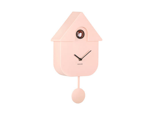 Horloge murale rose design maison avec fenêtre ronde et pendule