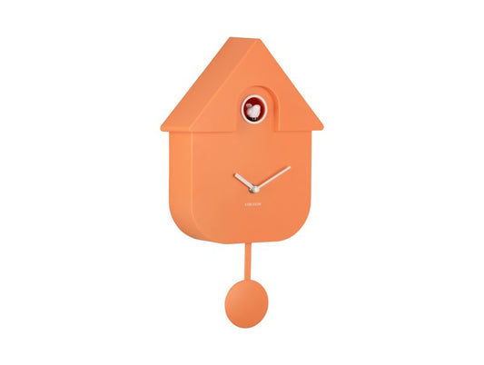 Horloge murale orange en forme de maison avec pendule et boîtier en ABS