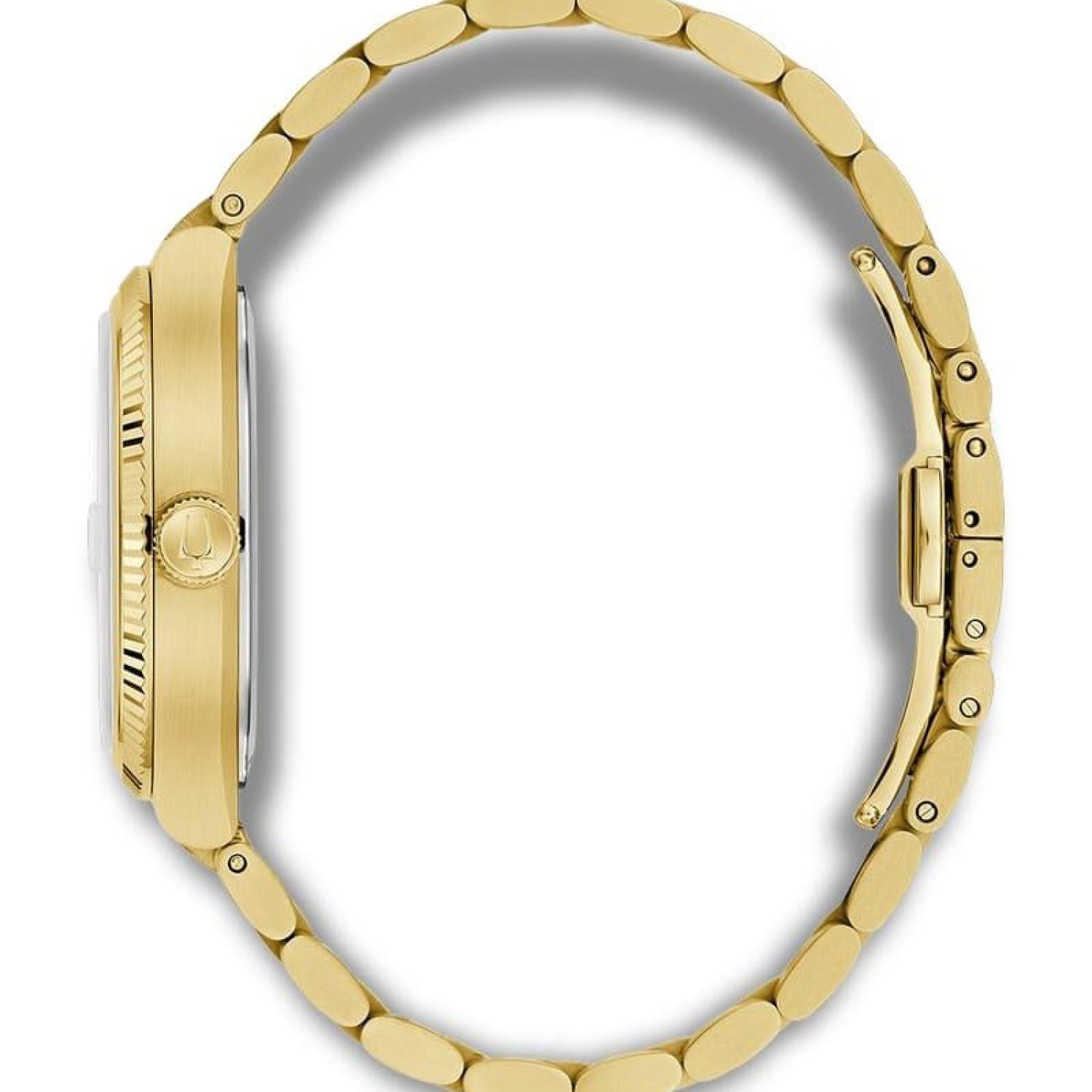 Herrenarmbanduhr Bulova: Seitenansicht des goldfarbenen Gliederarmbands