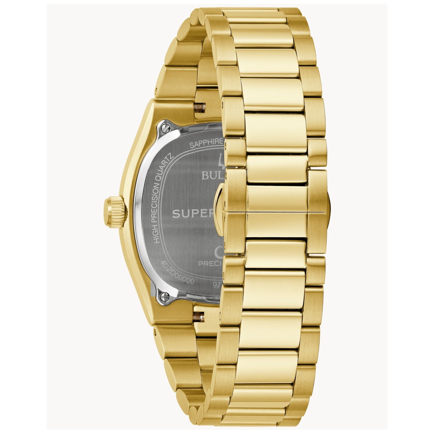 Bulova Herrenarmbanduhr Seitenansicht: Saphirglas, goldfarbenes Metallgehäuse