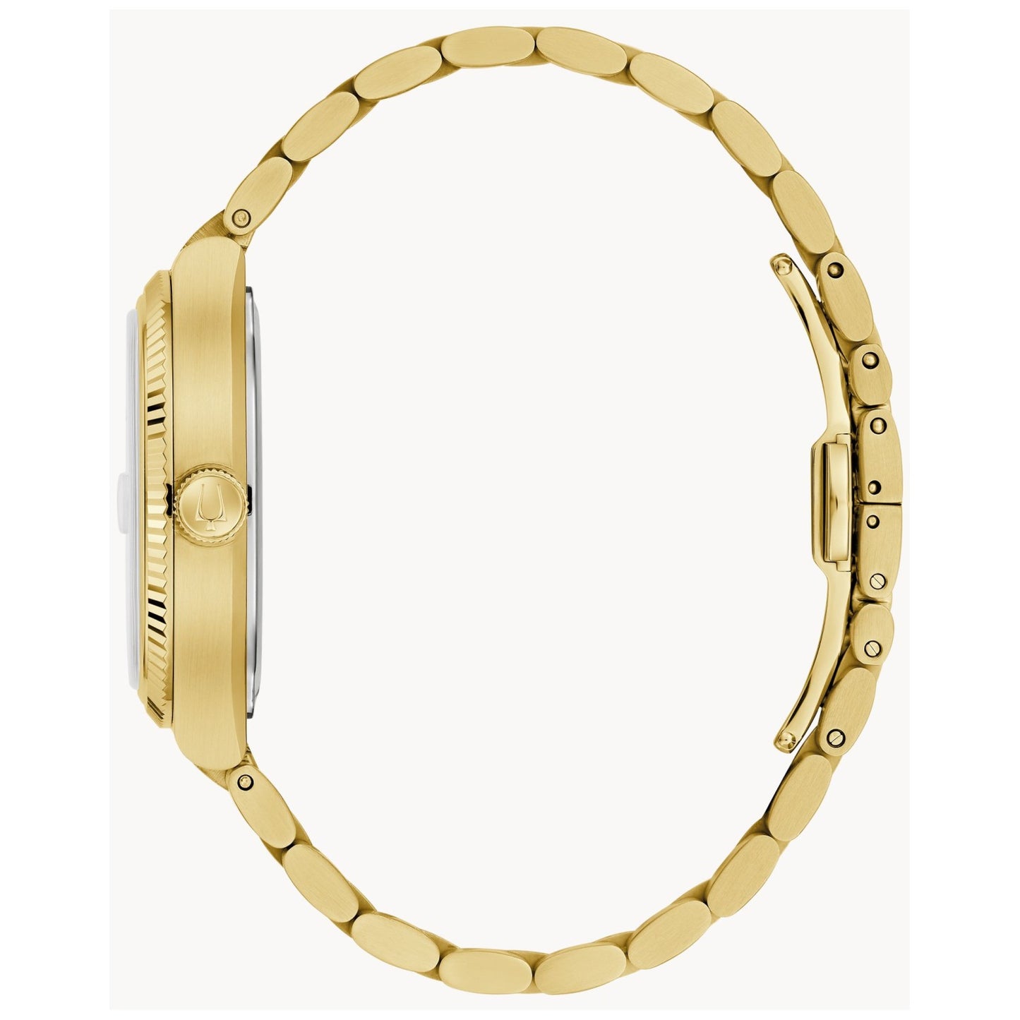 Bulova Herrenarmbanduhr Rück-/Seitenansicht mit goldfarbenem Metallband