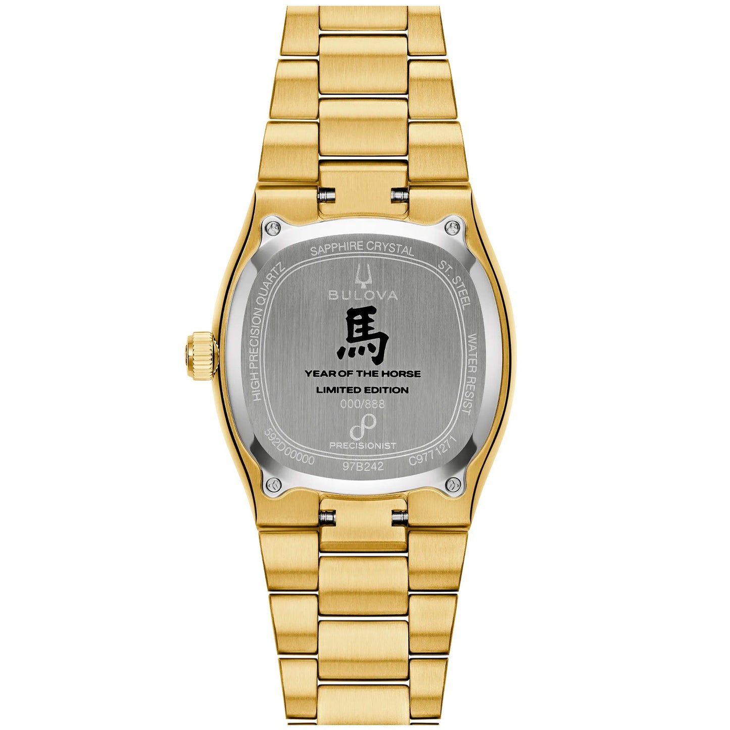 Goldfarbene Herrenarmbanduhr Bulova mit Sichtboden und Gravur
