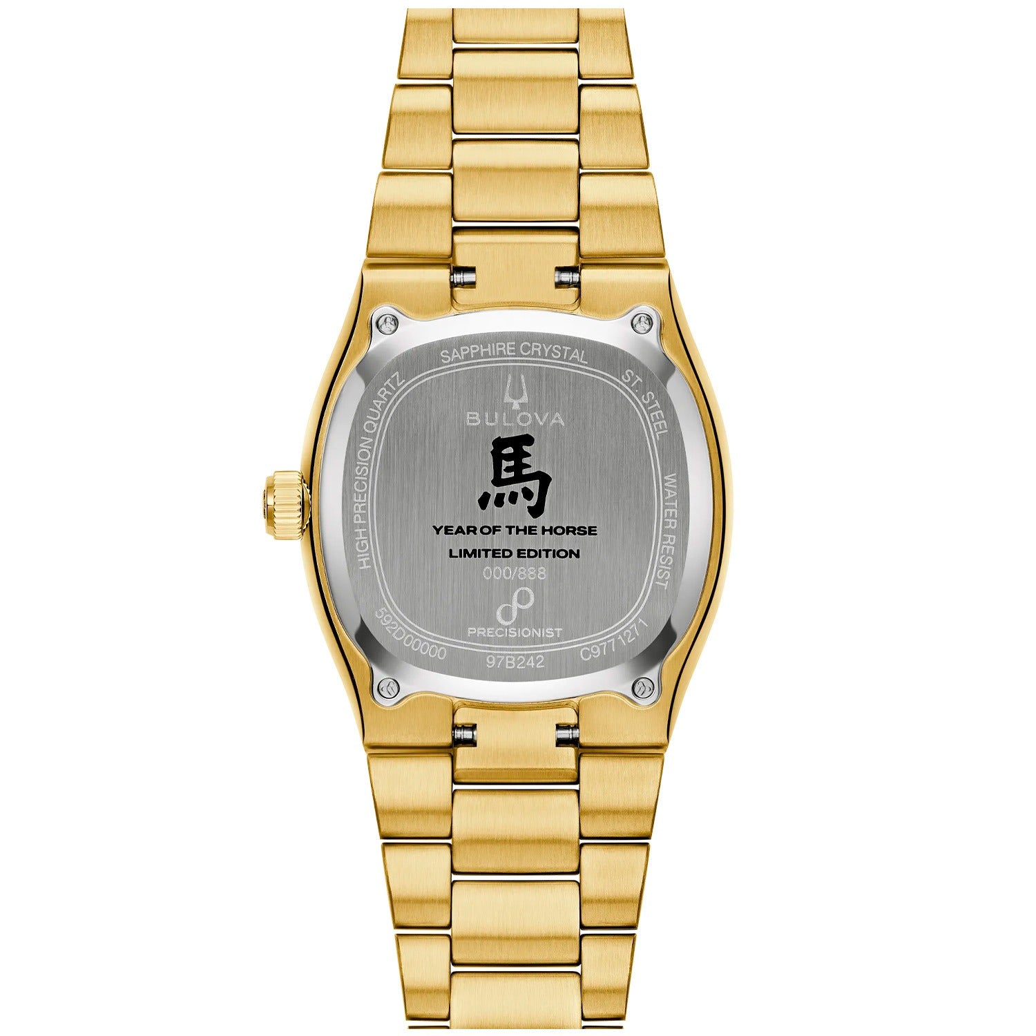 Goldfarbene Herrenarmbanduhr Bulova mit Sichtboden und Gravur