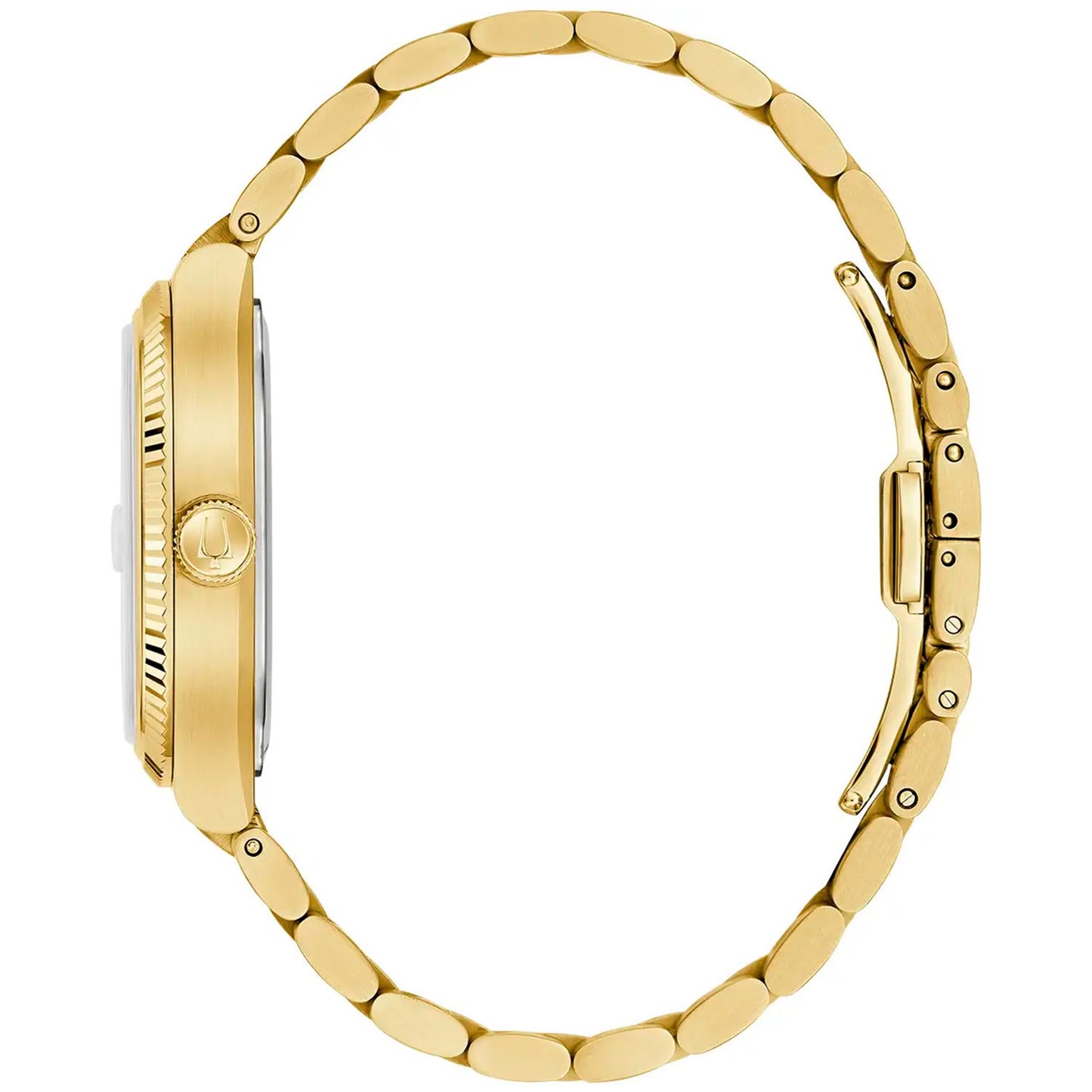 Herrenarmbanduhr Bulova mit goldfarbenem Gliederarmband, Rückansicht