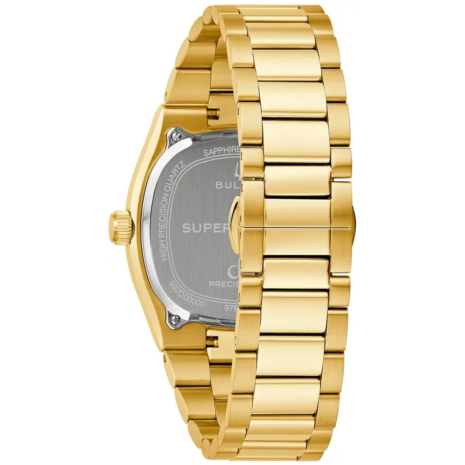 Herrenarmbanduhr Bulova, Seitenansicht: goldfarbenes Gehäuse mit Saphirglas