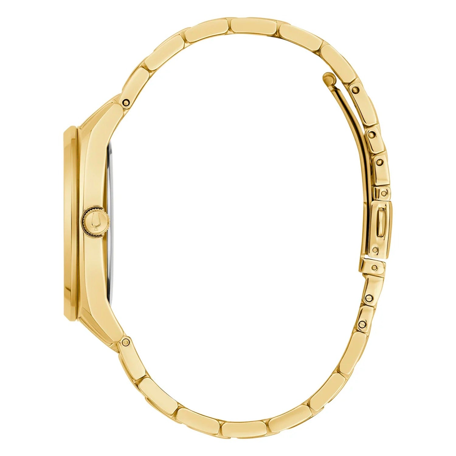 Bulova Herrenuhr, goldfarbenes rundes Gehäuse mit Gliederarmband