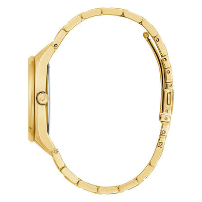 Bulova Herrenuhr, goldfarbenes rundes Gehäuse mit Gliederarmband