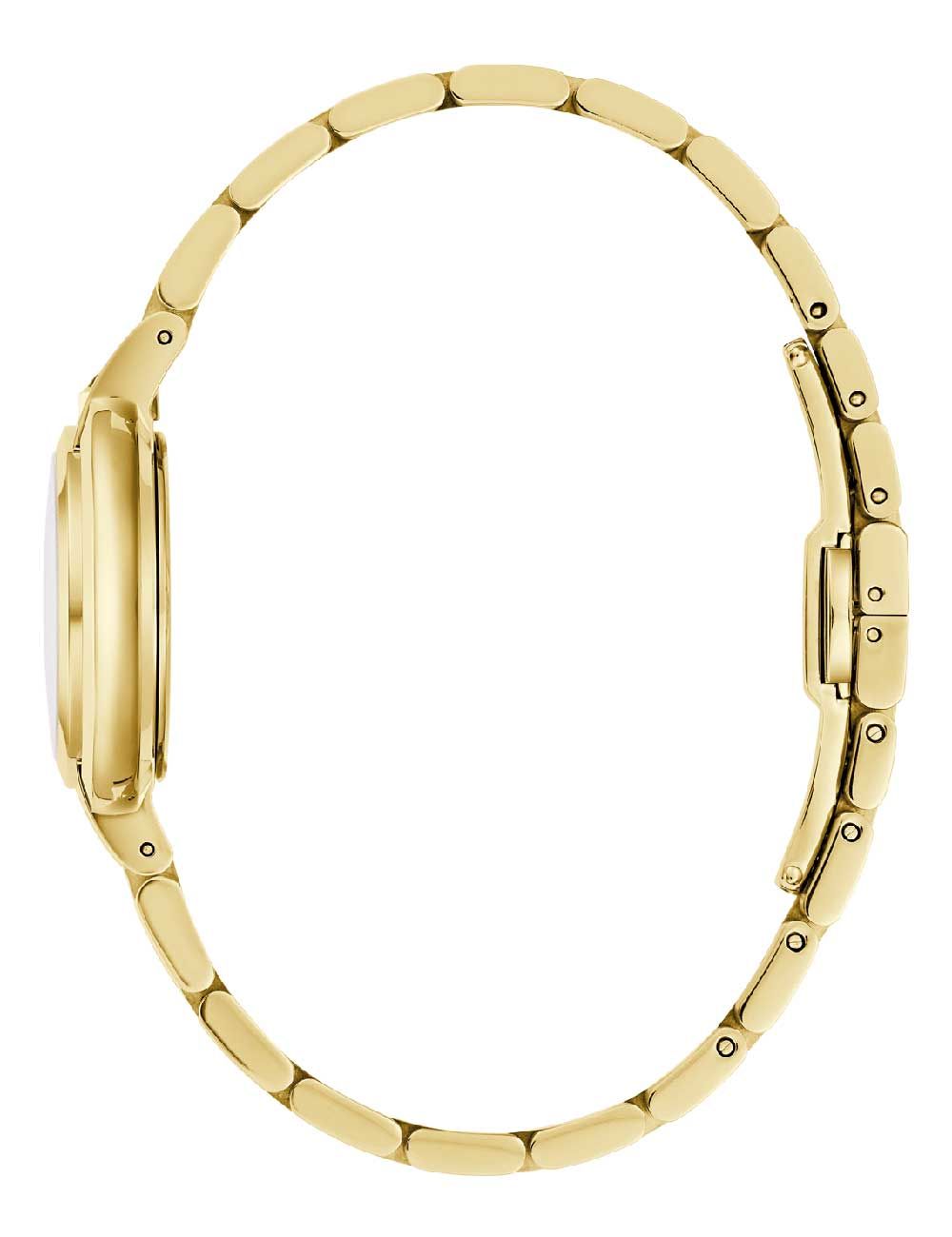 Goldfarbenes Edelstahlarmband der Damenarmbanduhr, seitliche Gliederansicht
