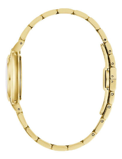 Goldfarbenes Edelstahlarmband der Damenarmbanduhr, seitliche Gliederansicht
