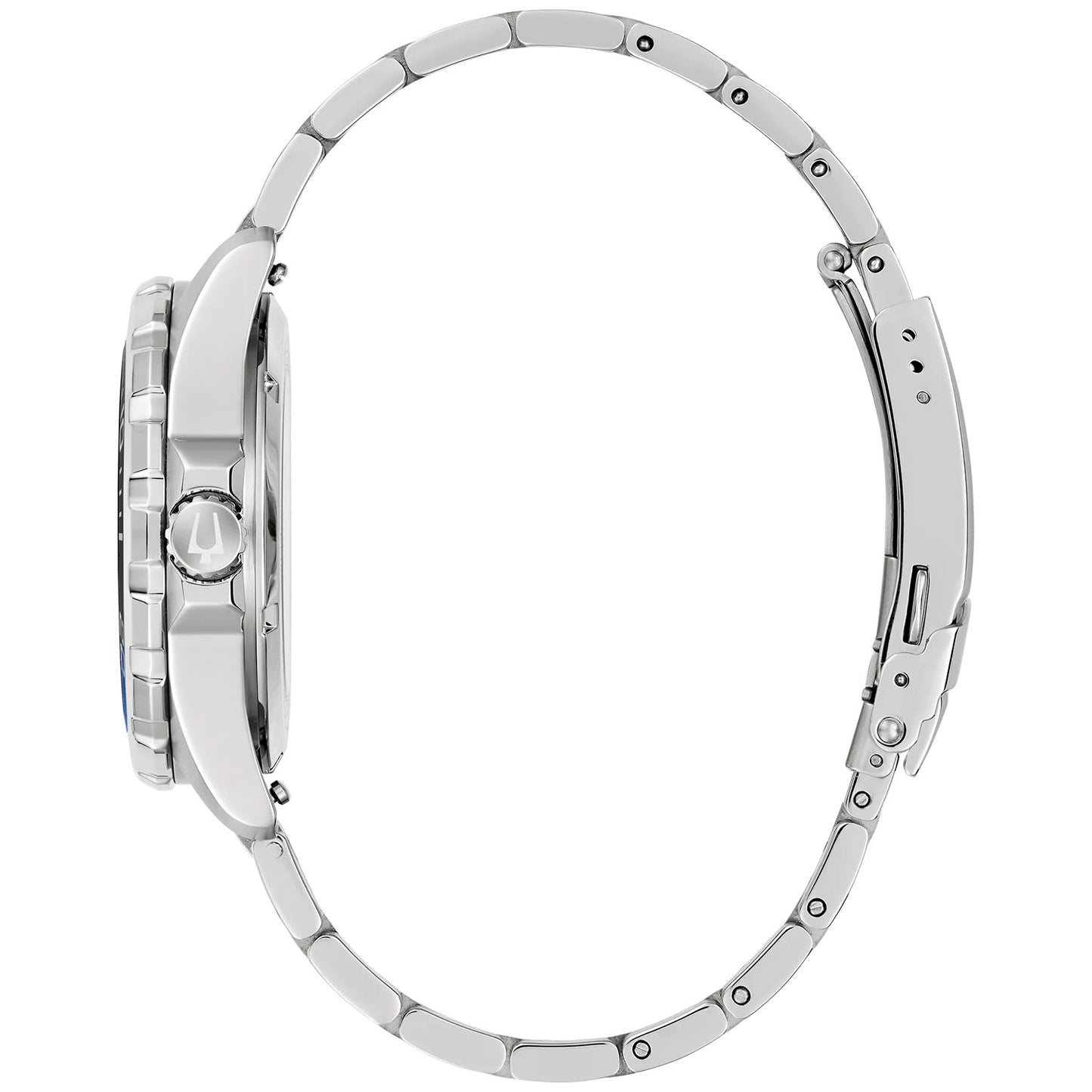 Herrenarmbanduhr, seitliche Ansicht mit Edelstahlgehäuse und -armband