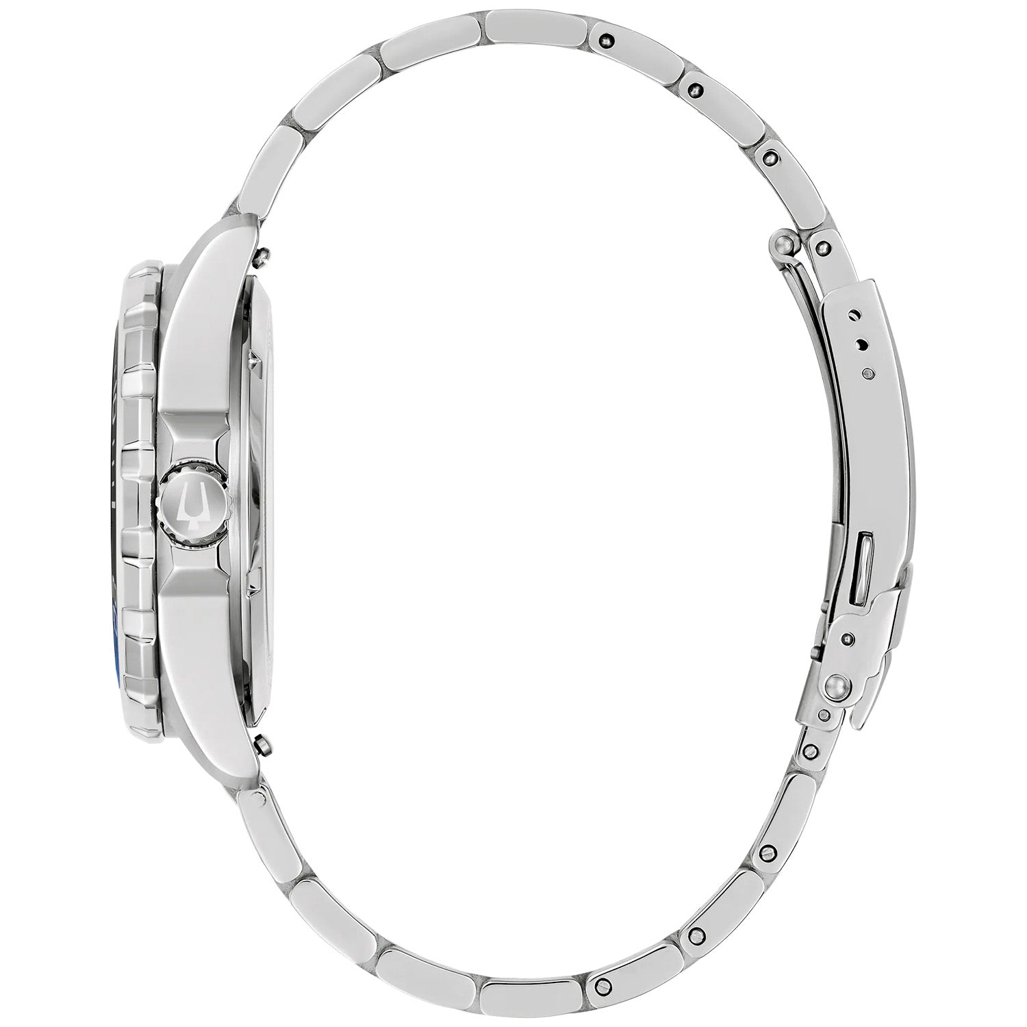 Herrenarmbanduhr, seitliche Ansicht mit Edelstahlgehäuse und -armband