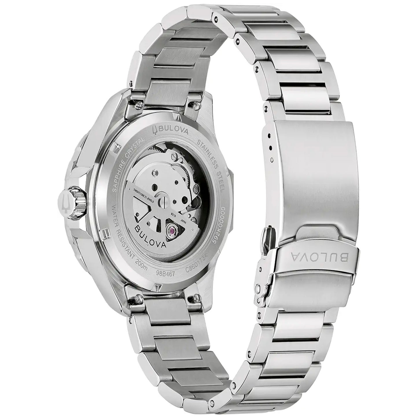 Bulova Marine Star Automatik-Herrenuhr: Edelstahlgehäuse mit Sichtboden, Gliederarmband