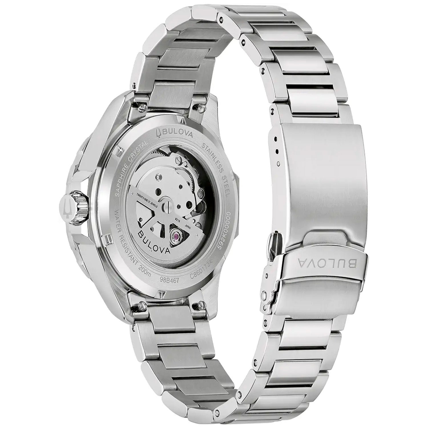 Bulova Marine Star Automatik-Herrenuhr: Edelstahlgehäuse mit Sichtboden, Gliederarmband