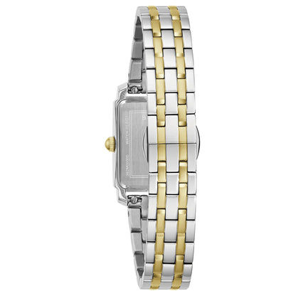 Bulova Damenuhr Sutton, Seitenansicht, Perlmuttzifferblatt und zweifarbiges Edelstahlarmband
