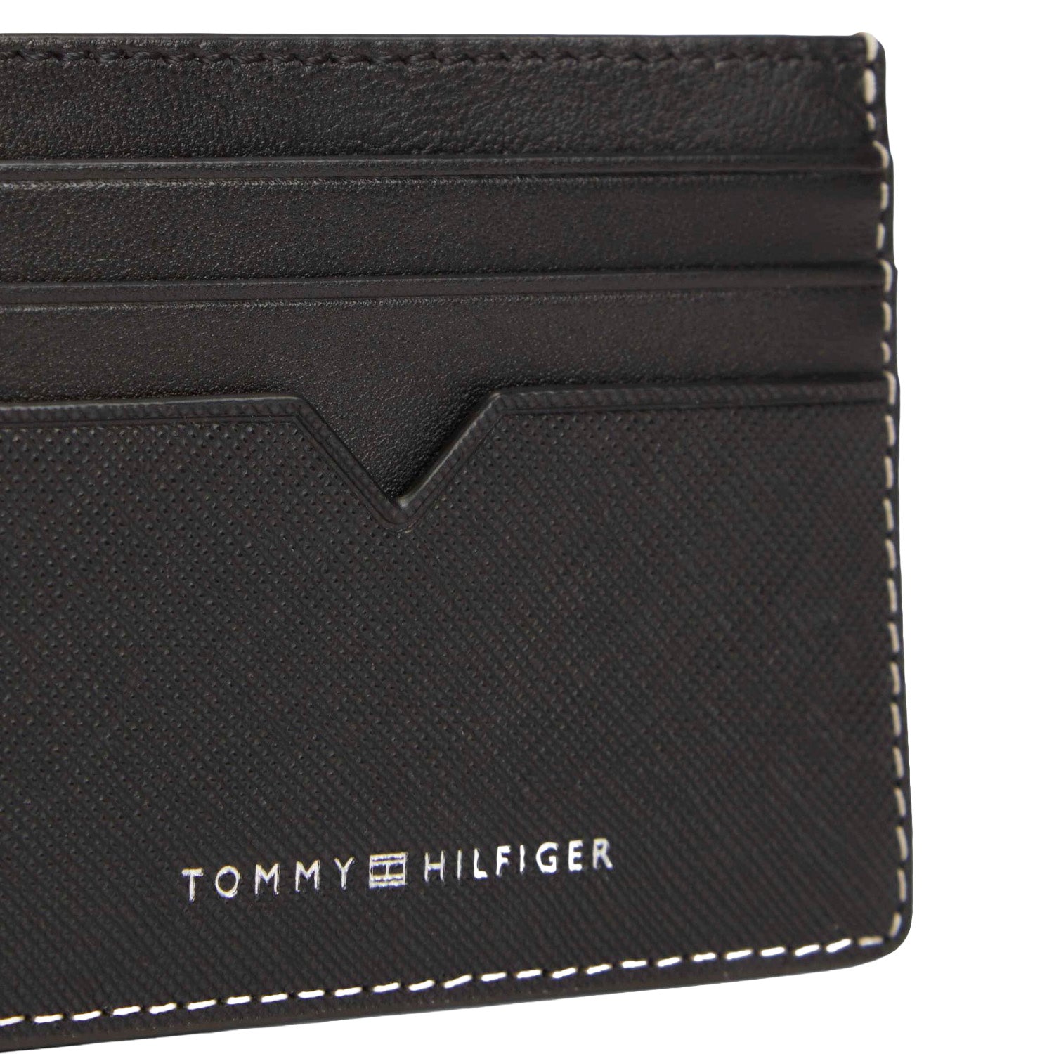 Schwarzes Lederarmband mit Tommy Hilfiger Logo, Prägung und Riemenlagen
