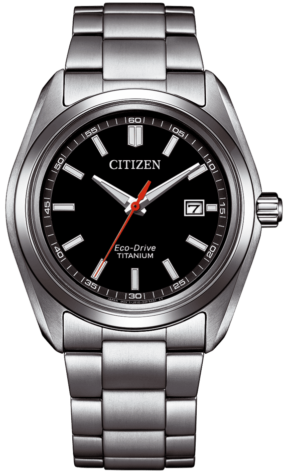 Montre homme avec cadran noir, affichage de la date et bracelet en acier inoxydable