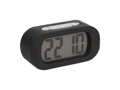 Svart digital väckarklocka i sidled med LED-sifferdisplay 22:88