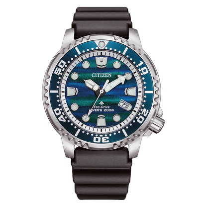 Citizen Promaster Armbanduhr mit blauem Zifferblatt, Stahllünette und schwarzem Armband
