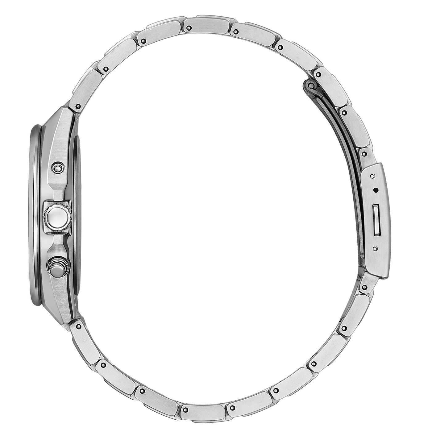 Citizen Super Titanium Armbanduhr Armband von der Seite: silbernes Metallgliederarmband