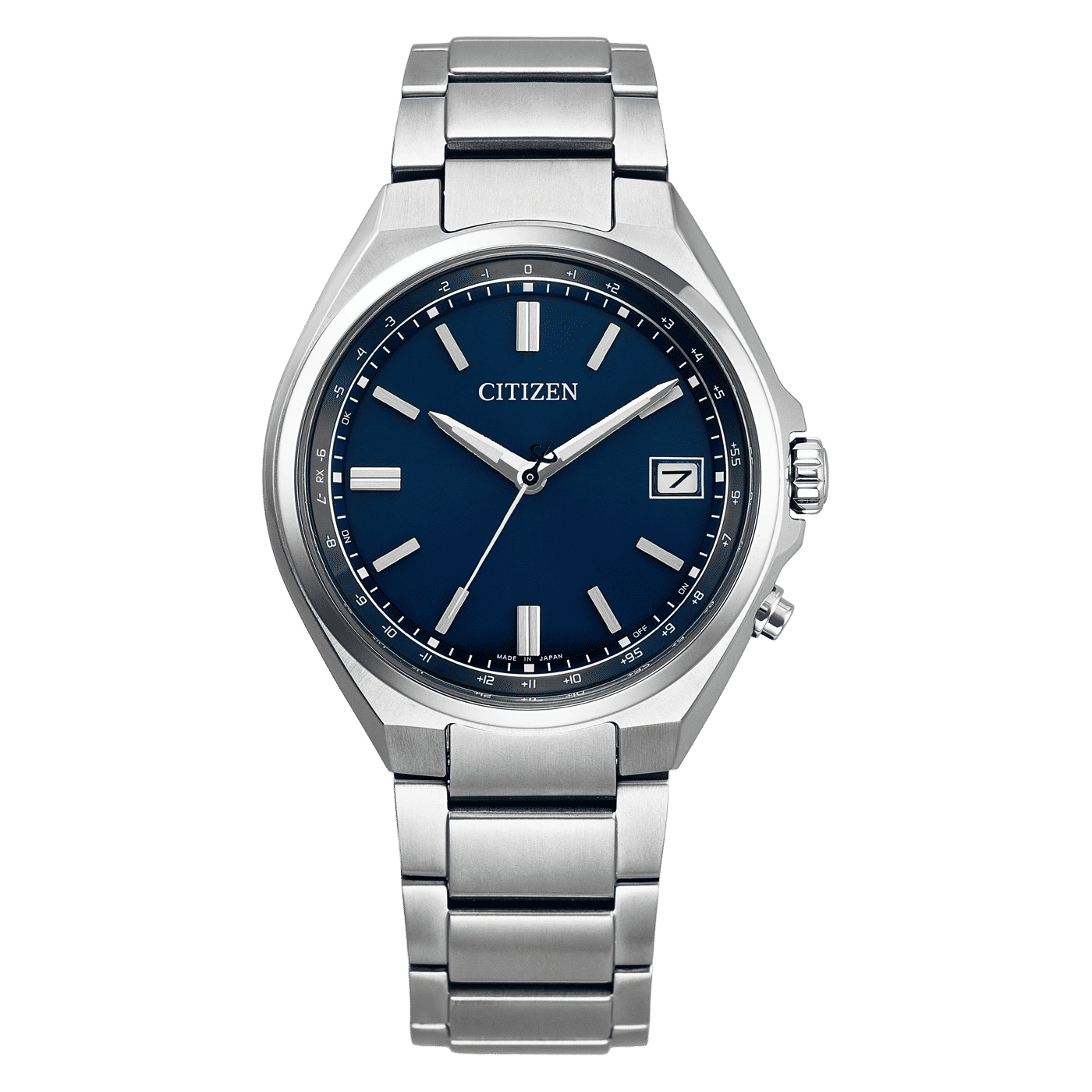 Citizen Super Titanium Armbanduhr mit blauem Zifferblatt und silbernem Edelstahlband