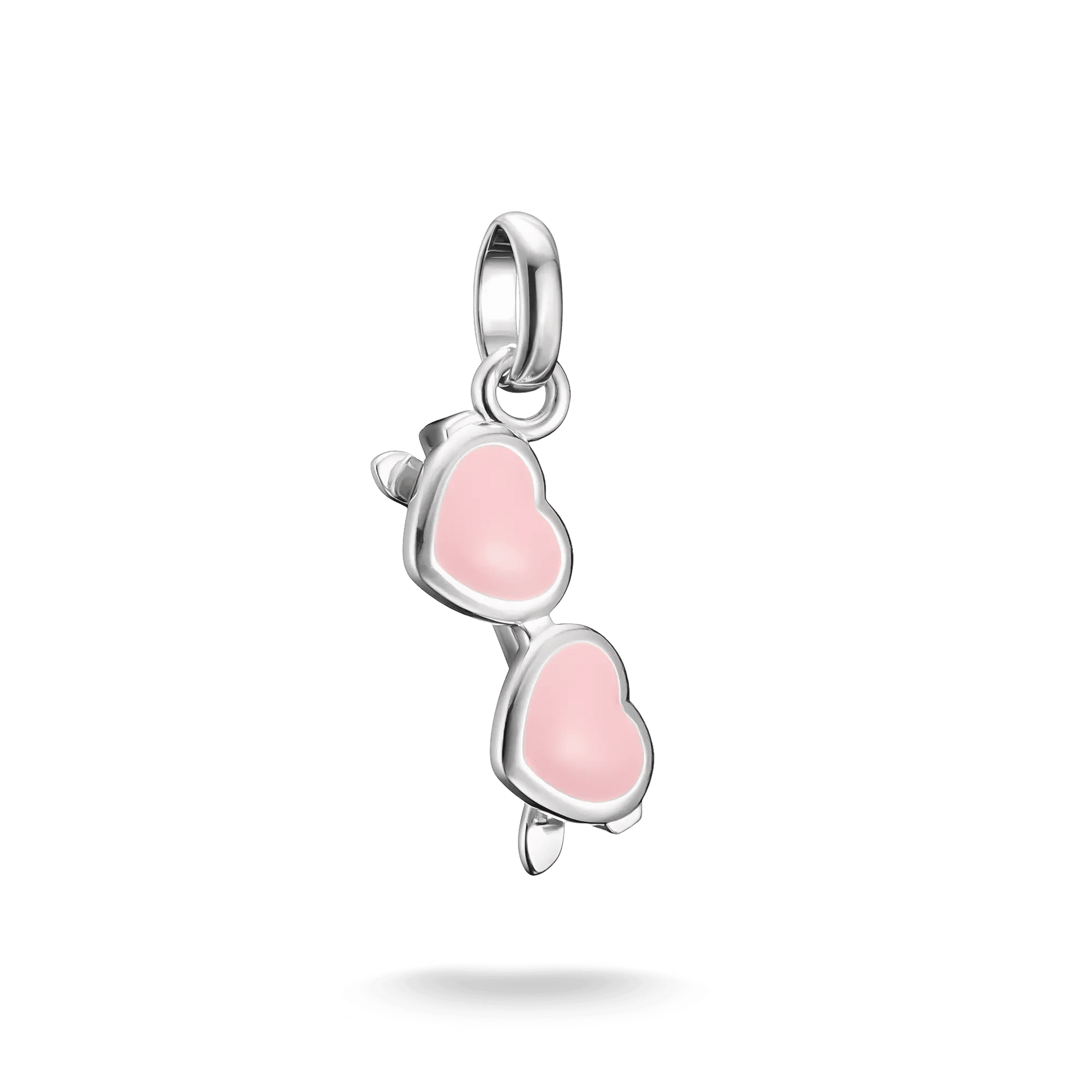 Pendentif breloque en argent avec deux cœurs roses, passant en haut