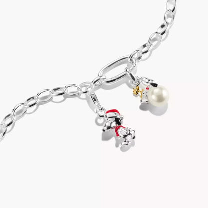 Pendentif breloque sur bracelet à maillons : perle, motifs Snoopy/Woodstock