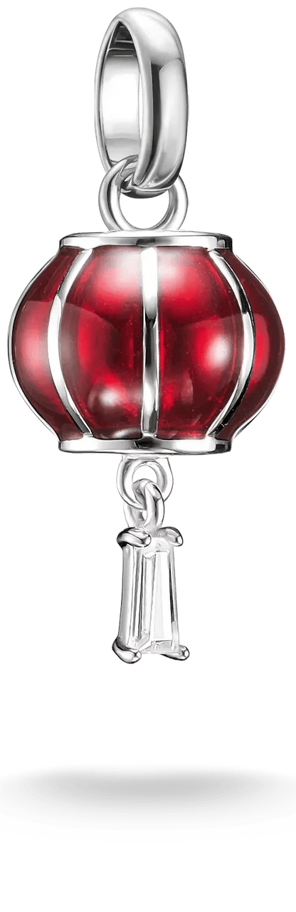 Pendentif breloque en argent avec lanterne rouge et passant en haut