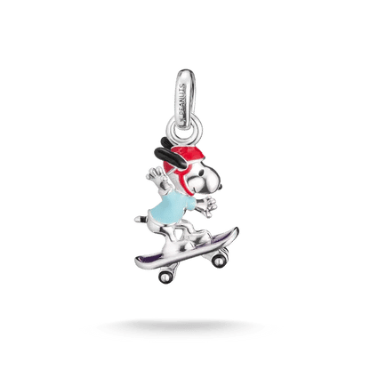 Pendentif en argent sterling 925 avec Snoopy sur skateboard, émaillé rouge/bleu