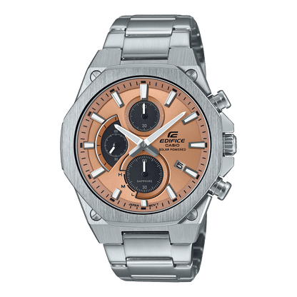Casio Edifice Herrenchronograf mit Edelstahlarmband, roséfarbenem Zifferblatt und Saphirglas