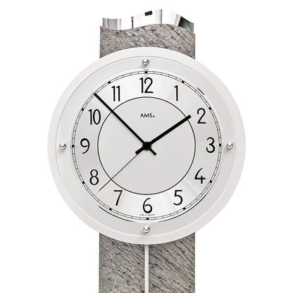 Horloge murale avec cadre rond en métal, cadran blanc et bracelet en pierre naturelle