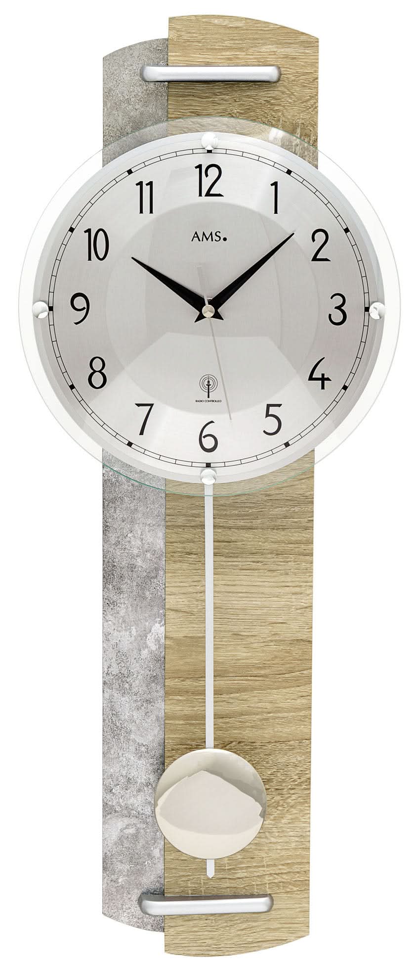 AMS Horloge murale en bois • Mouvement à balancier radiopiloté • Aspect chêne Sonoma